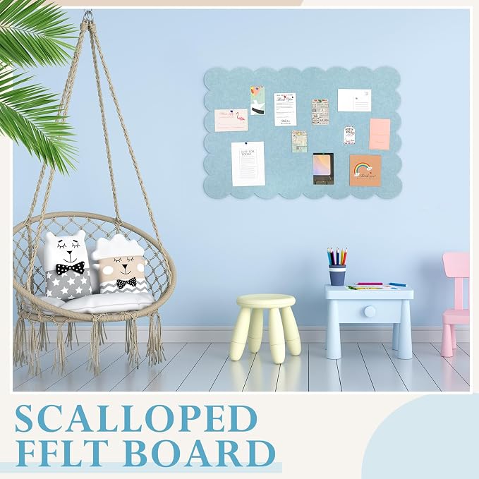 Mooliwe Scalloped Felt Bulletin Board 24 x 18 Inches Foldable Light Blue Pin - Image 5