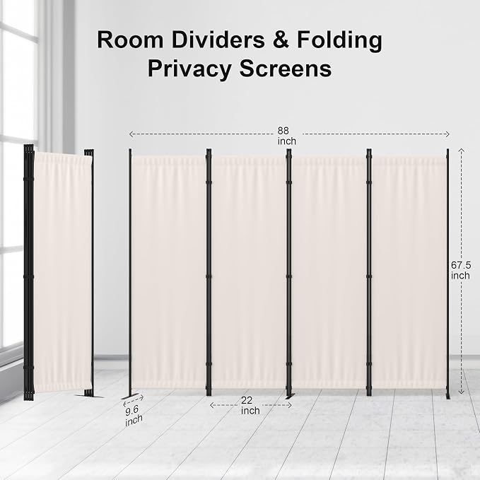 Kecreque Room Divider 4 Panel Partition Room Dividers & Folding Privacy Screens - Image 4