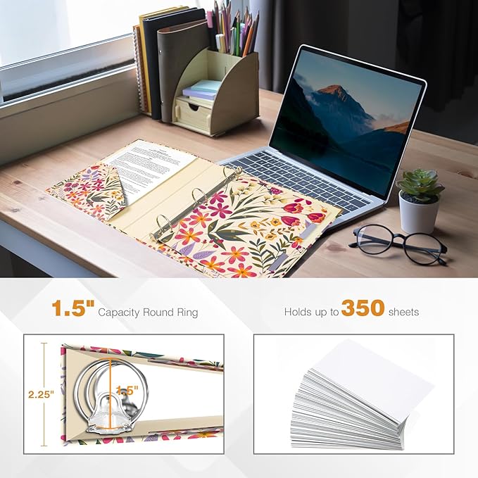 Ospelelf 3 Ring Binder, 1.5 Inch, Cute Floral Binder - Image 2