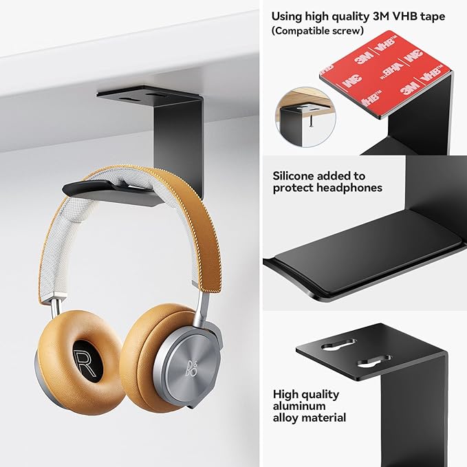 Headphone Stand Hanger, Headset Holder Mount, Aluminum Hook - Image 2