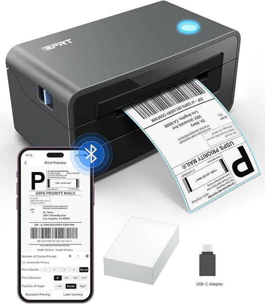 iDPRT Bluetooth Thermal Shipping Label Printer for Phone, 4x6, Supports Windows/Mac/iOS/Android, Ideal for Small Business and Shipping Packages-DeskLoop Office