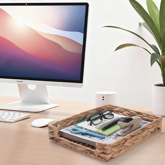 Water Hyacinth Letter Tray for A4 File Document Magazine Storage Basket Desk - Image 5