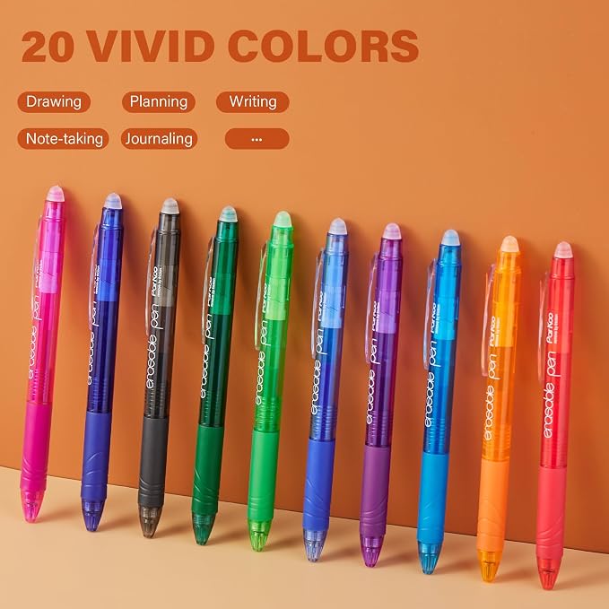 ParKoo 20 Colors Retractable Erasable Gel Pens Clicker, Fine Point 0.7 mm - Image 8