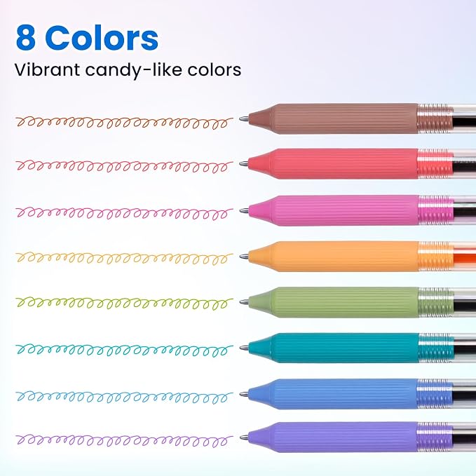 WRITECH Gel Pens Fine Point: 0.5mm Multicolor Ink Retractable 8ct Smooth - Image 2