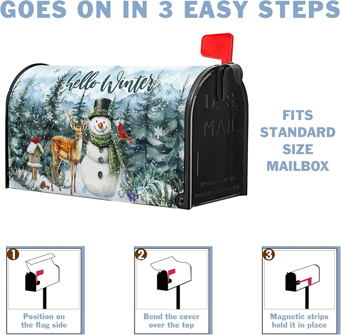 Hello Winter Snowman Mailbox Covers Magnetic Christmas Snow Xmas Mailbox Cover - Image 6