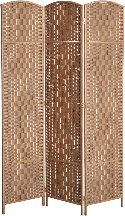 HOMCOM Room Divider, 3 Panel Folding Privacy Screen, 6FT Tall Portable Wicker Weave Partition Wall Divider for Bedroom, Home Office, Natural-DeskLoop Office