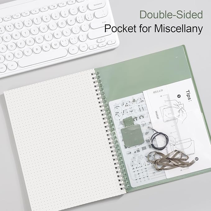 AHGXG Bullet Dotted Journal - Dot Grid Spiral Notebook 8.5" x 11", A4 Large Dotted Notebook, 100 GSM Thick Paper, Waterproof Plastic Cover Journals for Bullet Journaling, Sketching, Sage Green-DeskLoop Office