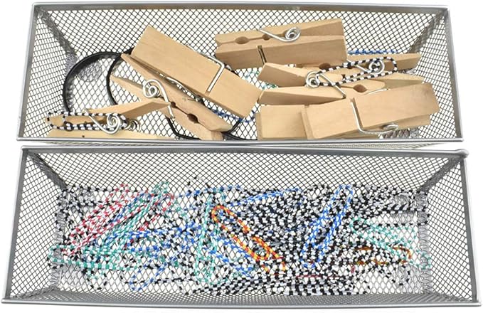 HAHIYO Stackable Mesh Tray Cup 9 x 3 x 2 inches Sturdy Container for Desk Drawer Organizer Collection for Home Office School kitchen Soft Foam Feet No Sharp Edges 2 Pack Silver-DeskLoop Office