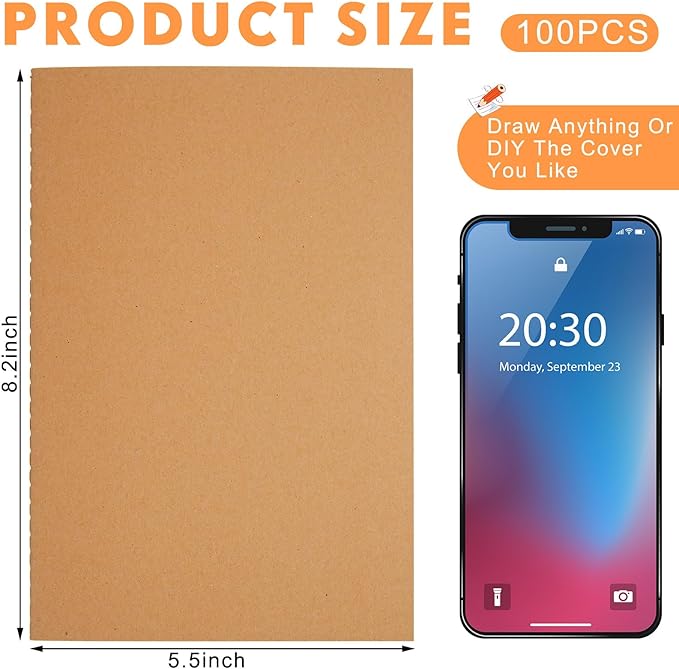 Mimorou 100 Pcs Kraft Notebook Journals 5.5 Inch x 8.3 Inch A5 Softcover Notebooks Bulk for Writing Sketch Office Notepad with 60 Pages 30 Sheets(Brown, Navy,Lined)-DeskLoop Office