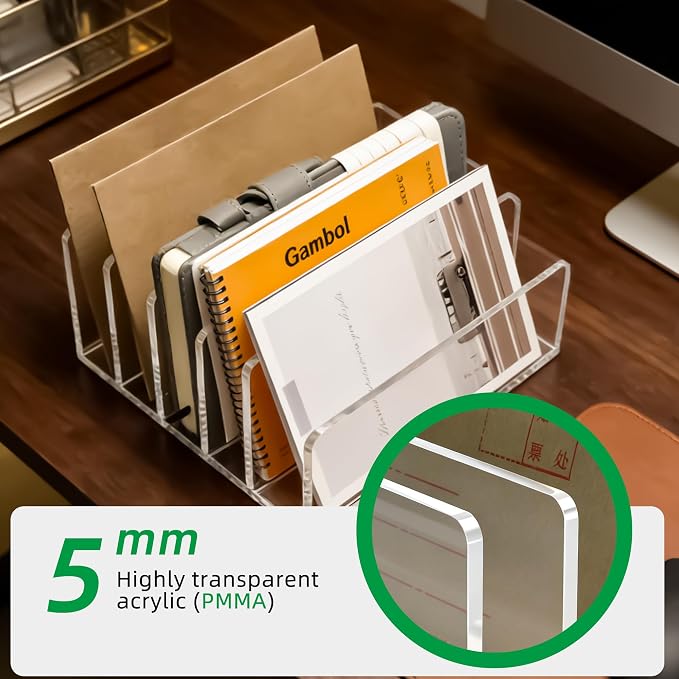 Clear Acrylic Desk Organizer – 5 Compartment Mail Holder & Letter Sorter - Image 3