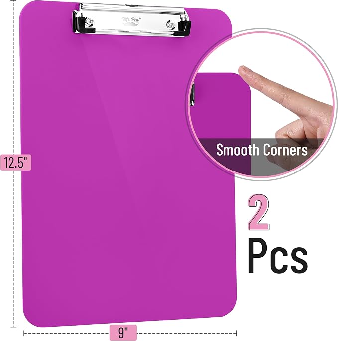 Mr. Pen- Plastic Clipboard, 12.5" x 9", 2 Pack | Plush Purple Clipboard Plastic - Image 2