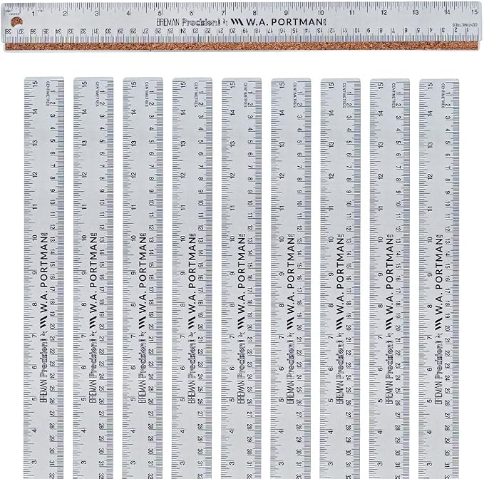 Breman Precision Metal Ruler 15 Inch Cork Back – 10 Pk Stainless Steel Straight by WAPortman