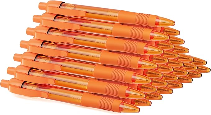 deegtran Pens Bulk, 30 Pack No Bleed Orange Ink Click Pens by DEEGTRANPENS