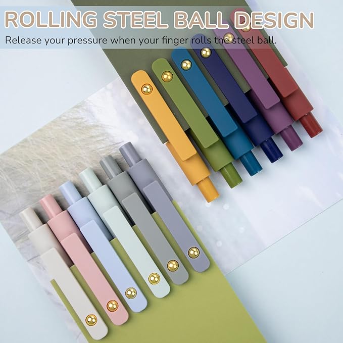 Gel Pens, 12 Pack Gold Retro and Gold Morandi 0.5mm Black Ink Pens Fine Point Smooth Writing Pens for School Office Supplies, Gifts for Women Girls-DeskLoop Office