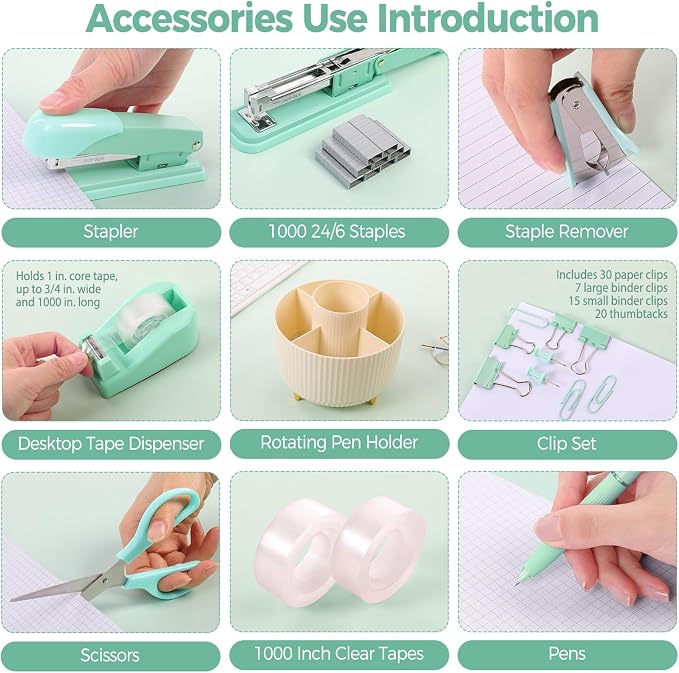 SKYDUE Teal Office Supplies Set, Office Desk Accessories 10Pcs, Pencil Holder - Image 4