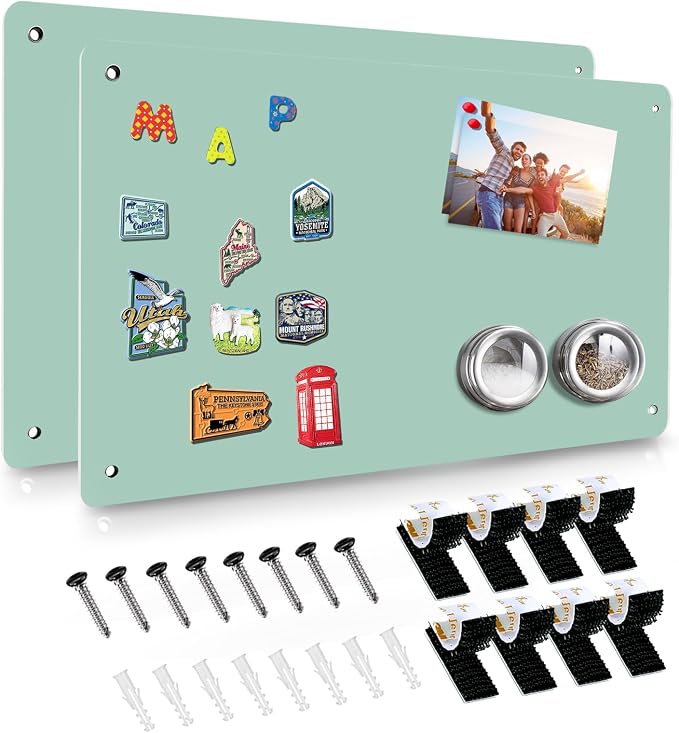 Green 2Pack Magnetic Board, 17.5" x 11.4" Magnet Bulletin Board to Display by HYHOSHI