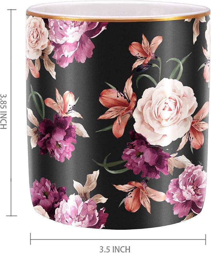 Pen Holder for Desk, Pencil Cup Holder, Cute Floral Makeup Brush Holder Durable - Image 3