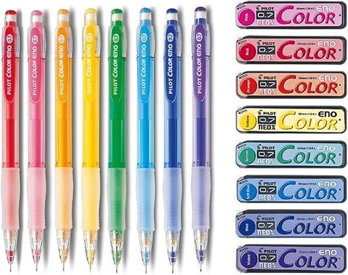 Pilot Color Eno 0.7mm Automatic Mechanical Pencil 8 Color Set & 0.7mm Lead by PilotCorporationofAmerica