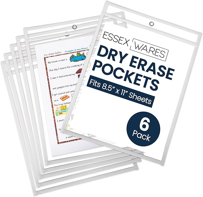 Essex Wares - 6 Pack, Dry Erase Pocket Document Protectors, Water-Resistant & by EssexWares