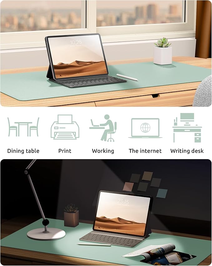YSAGi Leather Desk Protector, Office Mat, Large Mouse Mat, Non-Slip PU Leather Blotter, Laptop Pad, Waterproof Writing Pad for Office and Home (Pale Green, 31.5" x 15.8")-DeskLoop Office