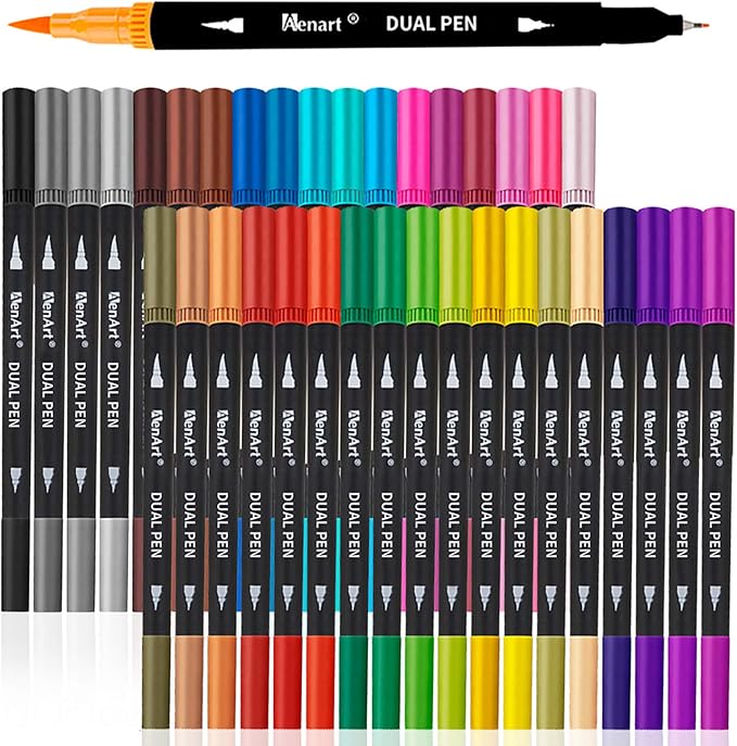 36 Dual Brush Markers for Adult Coloring Books by ColoringForFun