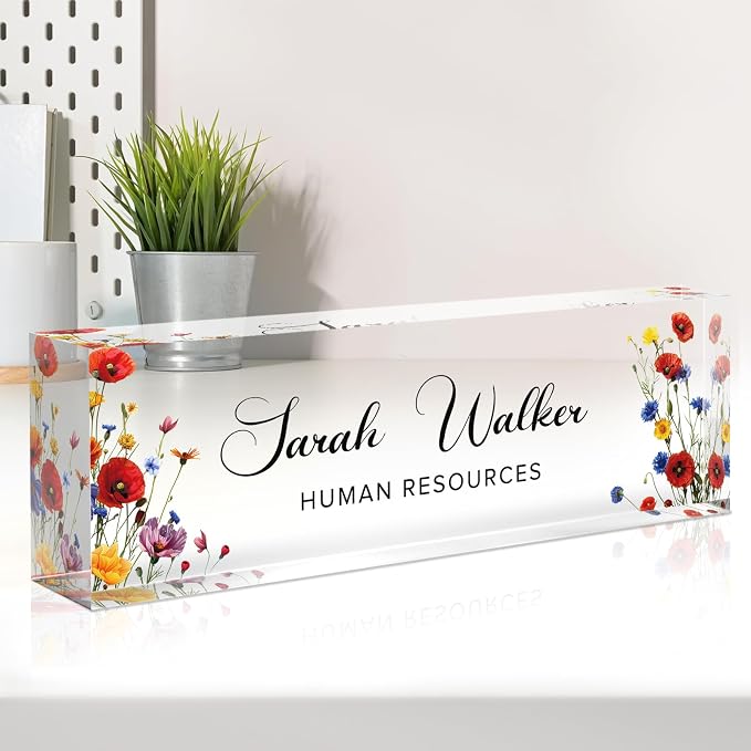 Name Plate for Desk, Desk Name Plate Personalized, Flowers Office Decor for by Spricoz