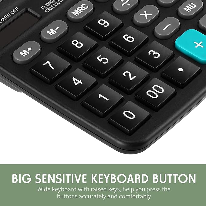 Konohan 8 Pieces 12-Digit Calculator, Solar Basic Desktop Calculator Large Display Electronic Dual Power Handheld for Home Office School(Black)-DeskLoop Office