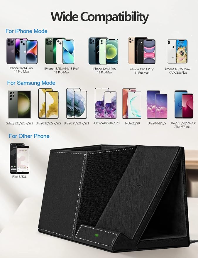 2-in-1 Pen Holder with Wireless Charger, Compatible with iPhone 16/15/14/13/12/11/8 Series, Pencil Holder Phone Stand for Desk Home Office, Men Gift Husband Wife Anniversary Dad Birthday Idea Gadget-DeskLoop Office