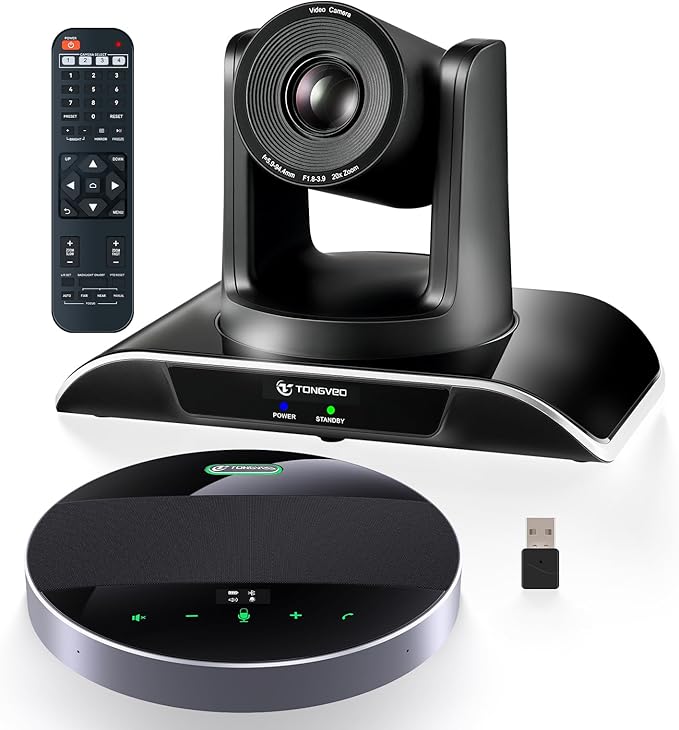 20x Zoom Conference Room Camera System TONGVEO All-in-1 Video and Audio Conferencing System 20X Optical Zoom USB3.0 HDMI PTZ Camera and Conference speaker with microphone Bundle for large Meeting Room-DeskLoop Office