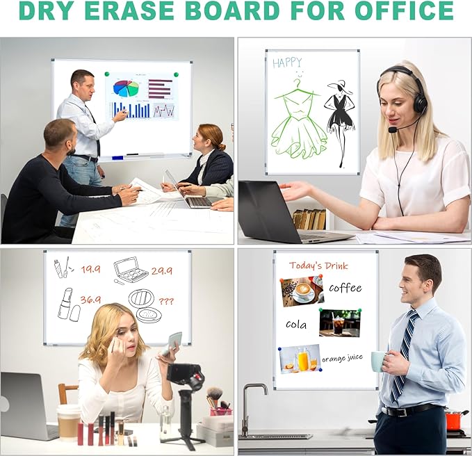 H-Qprobd 4' x 3' Whiteboard Dry Erase White Board for Wall 48x36 (2pcs) Magnetic Boards for Office Classroom & Home, Small Wall Whiteboard Including 6 Markers, 20 Magnets, 2 Erasers-DeskLoop Office