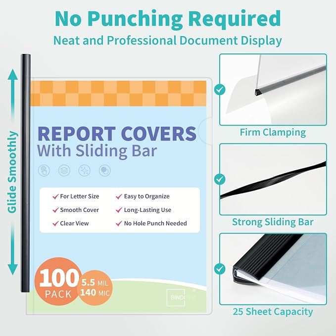 Binditek 100 Pack Clear Report Covers - Image 5