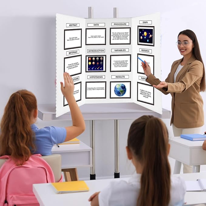 Paterr Trifold Poster Board with Storage Bag, Hook and Loop Fabric, Foldable 3 Panel Presentation Board for Science Fair and Exhibitions(White,72 x 36 Inch)-DeskLoop Office