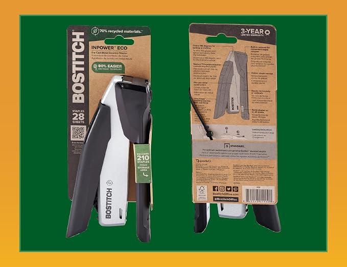Bostitch Office InPower Desktop Eco-Friendly Stapler, One-Finger Technology - Image 8