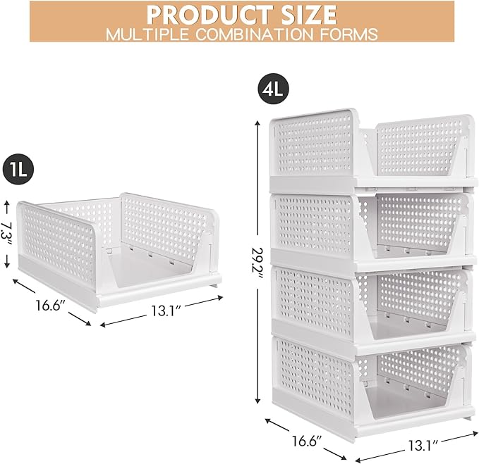 caktraie 4 Pack Stackable Closet Storage Basket - Image 3