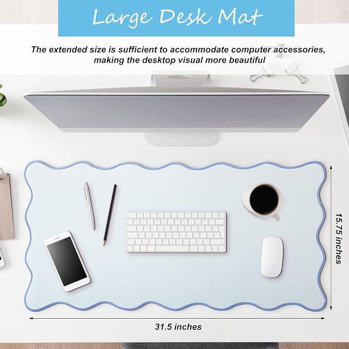Hahafelt Scalloped Desk Mat Large Desk Pad Cute Coquette Table Mat Back to - Image 3