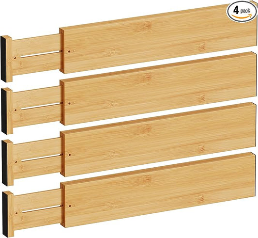 BAMEOS 4" High Drawer Dividers Bamboo Separators Organization Expandable Organizers for Kitchen Bedroom Bathroom Dresser Office 4-pack-DeskLoop Office