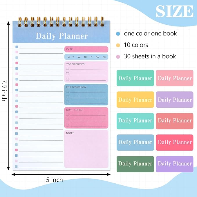 LABUK 10 Pack Daily To Do List Notepads 5" x 8" Daily Planner 30 Sheets Spiral - Image 2
