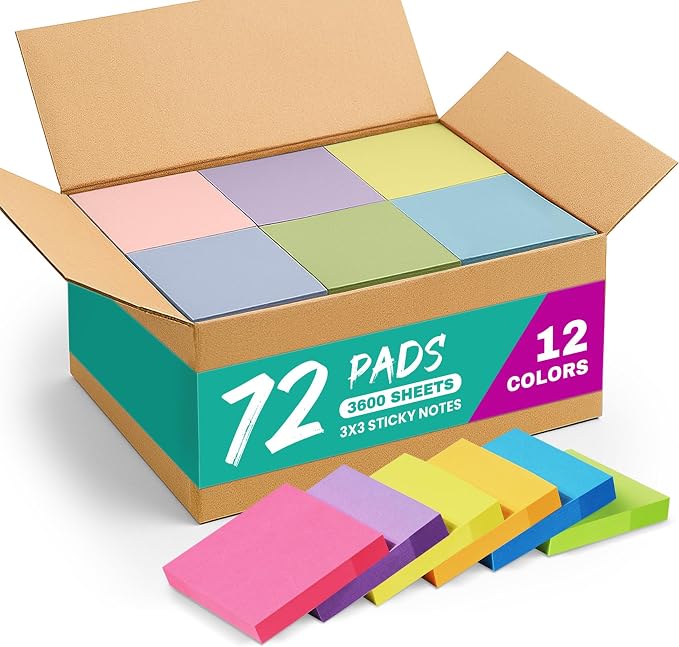 Sticky Notes, 72 Pads, 3x3 Inches Self-Stick Note Pads, and Daily Life by Taja