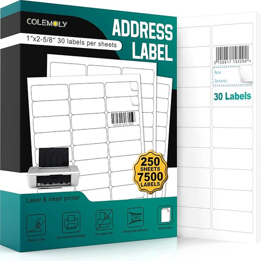 Address Labels 1’’x2-5/8’’ Stikcer Paper 30-UP 250 Sheets by Colemoly
