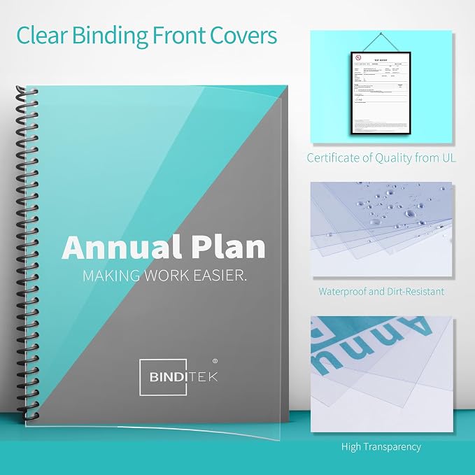 Binditek 200 Pack Binding Covers and Backs Set, 8.5 x 11 Inches, 100 Clear PVC - Image 4