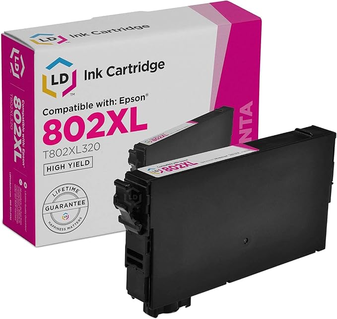 LD Remanufactured Ink Cartridge Replacement for Epson 802XL T802XL320 High Yield (Magenta) Compatible with Workforce Pro EC-4020 EC-4030 EC-4040 WF-4720 WF-4730 WF-4734 WF-DeskLoop Office