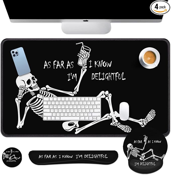 Britimes Black Skull Skeleton Keyboard Mouse Pad Set 4in1 Large by Britimes