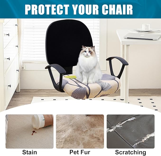 Smiry Printed Office Computer Chair Seat Covers, Stretch Fit Universal Desk Rotating Chair Cover Washable Removable Seat Cushion Protectors - Yellow and Grey-DeskLoop Office