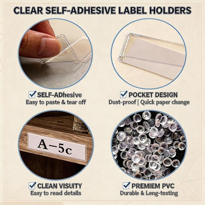 Self Adhesive Label Holders, ELEMGULY 52 Pcs Adhesive Shelf Tag Shelf Label - Image 4