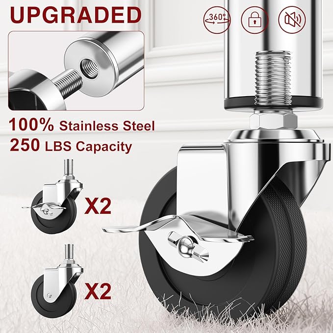 100% Stainless Steel Heavy Duty Clothes Rack Load 860LBS, Rolling Double Rods Clothing Racks for Hanging Clothes, Adjustbale Garment Rack With Sturdy Wheels Shelf, Portable Closet Rack Free Standing-DeskLoop Office