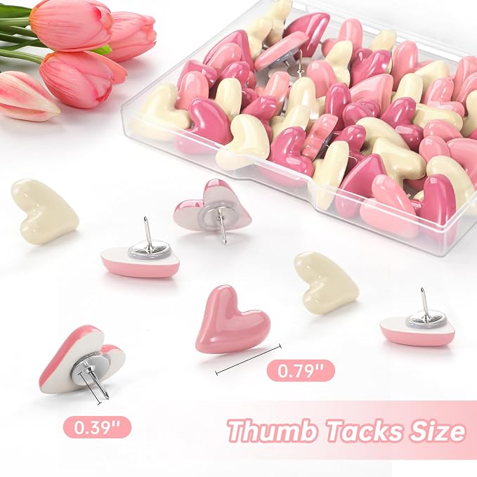36 Pieces Pink and White Cute Heart Push Pins, Decorative Thumb Tacks, Cute - Image 2