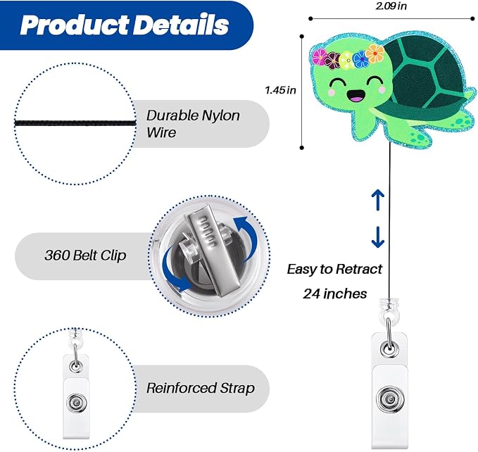 Cute Turtle Badge Reel, Funny Retractable ID Card Badge Holder, Name Tag Work - Image 4