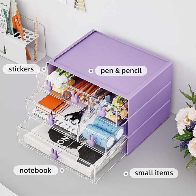 Marbrasse Desk Organizer with 6 Drawers, 3 Tier Stackable Storage Drawers - Image 4