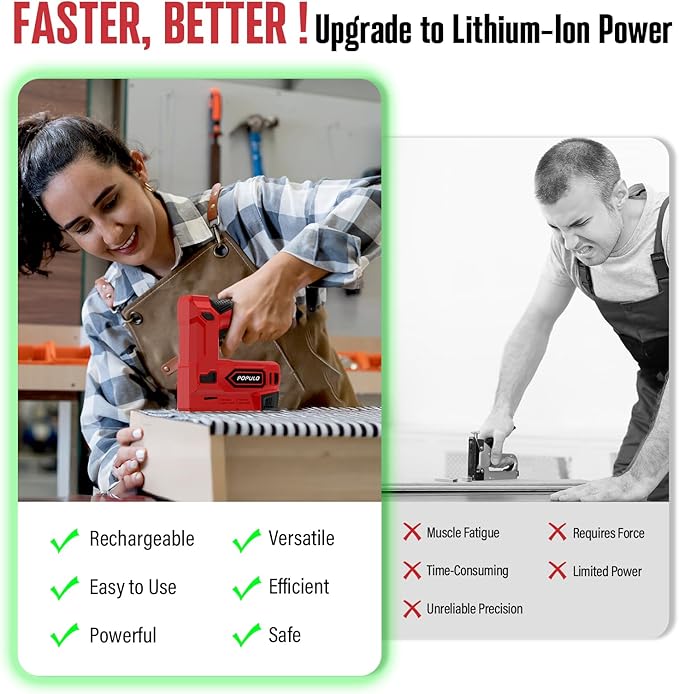 POPULO Electric Staple Gun, 2 in 1 Electric Stapler Tacker 4V Cordless Brad - Image 3