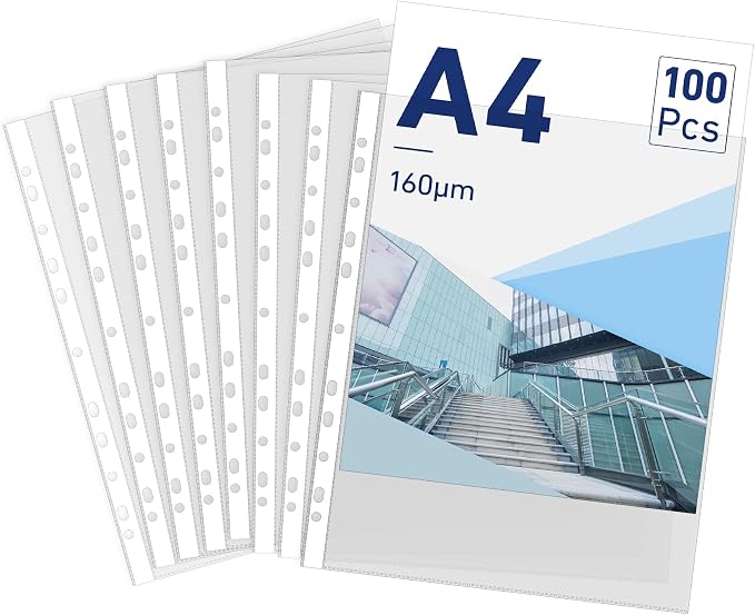 Clear Sheet Protectors 11.80 x 8.46in, 100 A4 Punched Pocket, Heavy Duty Binder by NOTEZMATE